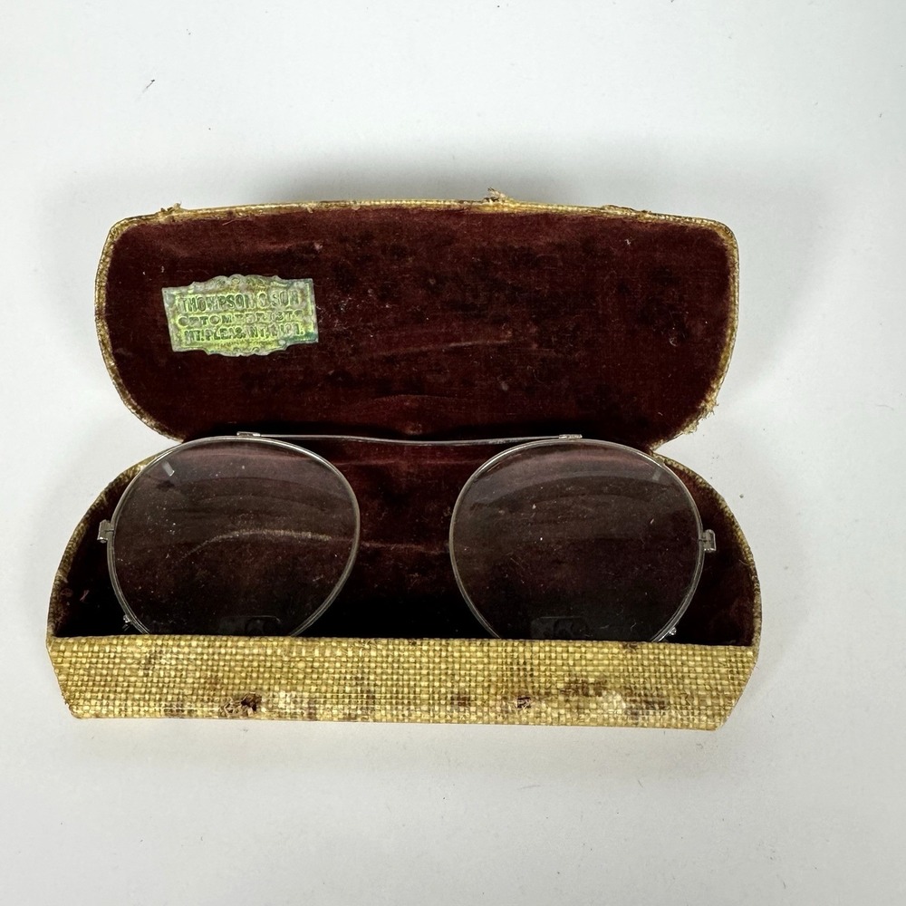 Antique Edwardian‎ Folding Silver Tone Pince Nez Glasses Bifocal w Original Case
